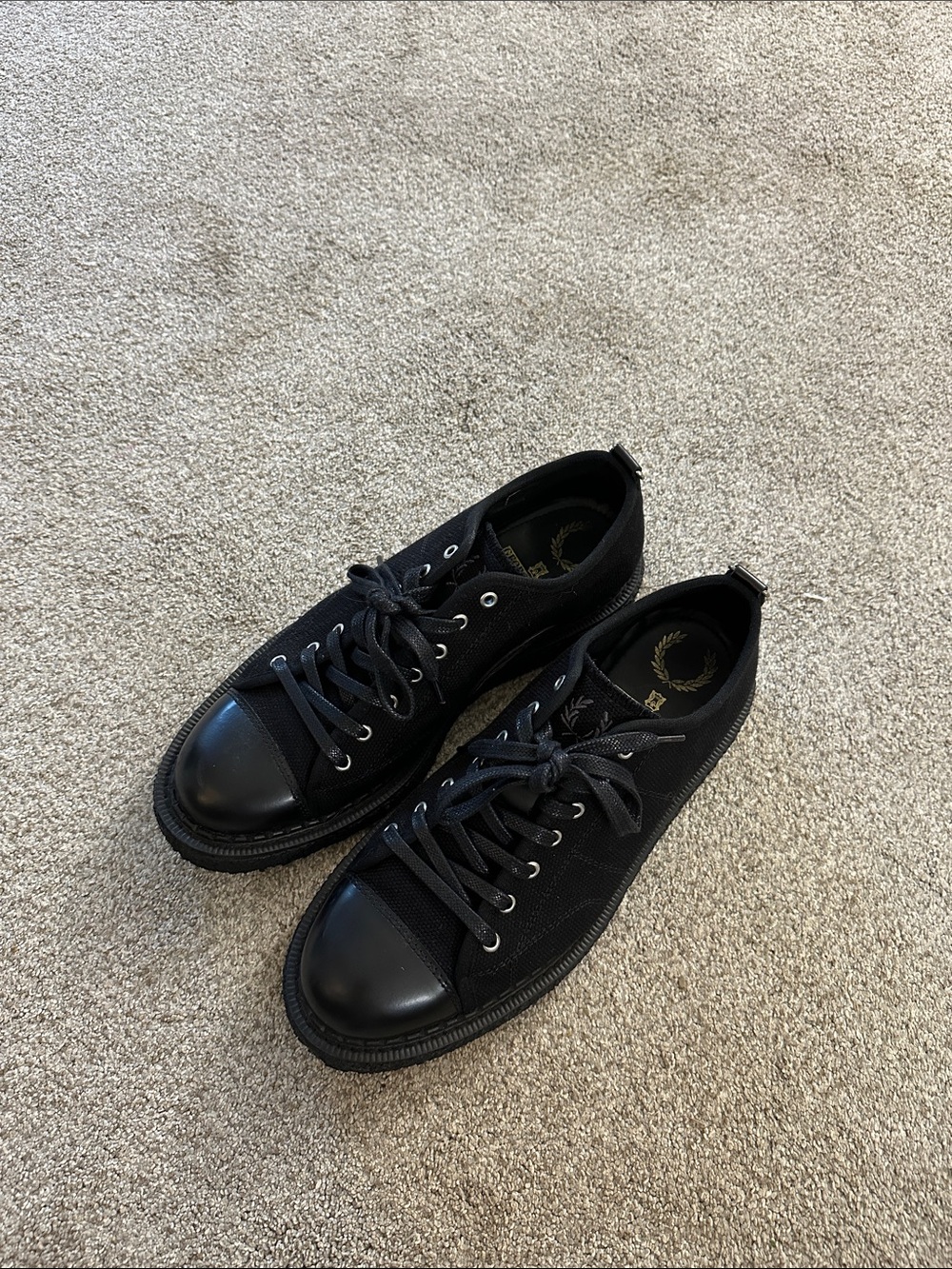 Fred Perry X George Cox Heavy canvas Monkey black low top shoes size 10